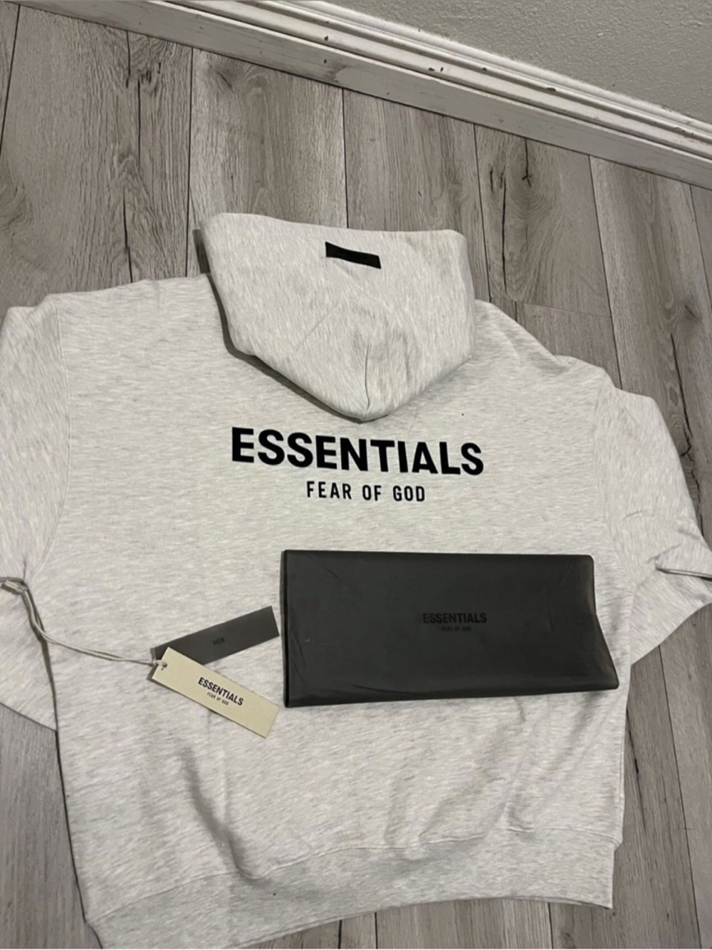 Essentials Fear of God Light Gray Hoodie with Black Logo